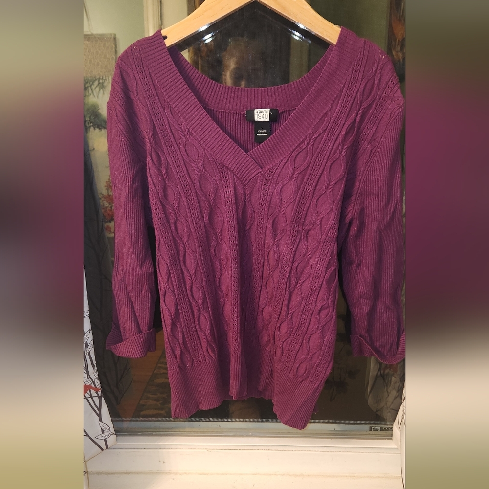 Studio 1940 Deep Purple Cable knit Sweater- Lg